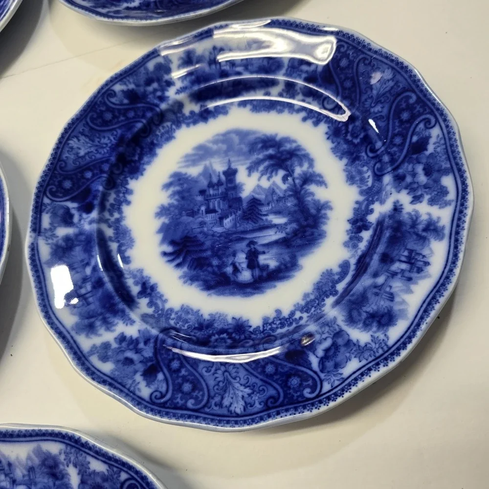 Antique Set 5 Flow Blue Nonpareil 8 5/8